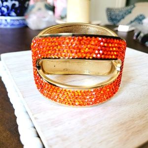 NWOT-Gold toned Bangle-a-Top 2 rows of Bright Orange Crystals